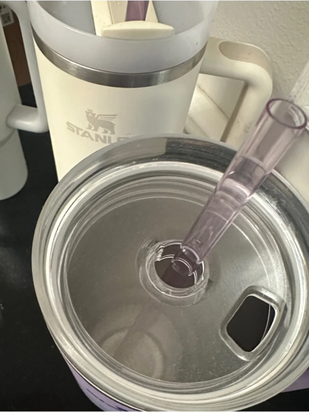 Bundle of 3 Stanley 40oz Travel Mugs in Purple, Cream & Gray with Handles - Picture 2 of 4